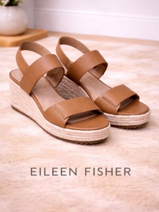 Eileen Fisher Shoes - Eileen Fisher Winnie Espadrille Wedge Sandals 8.5 Brown Jute Platform
